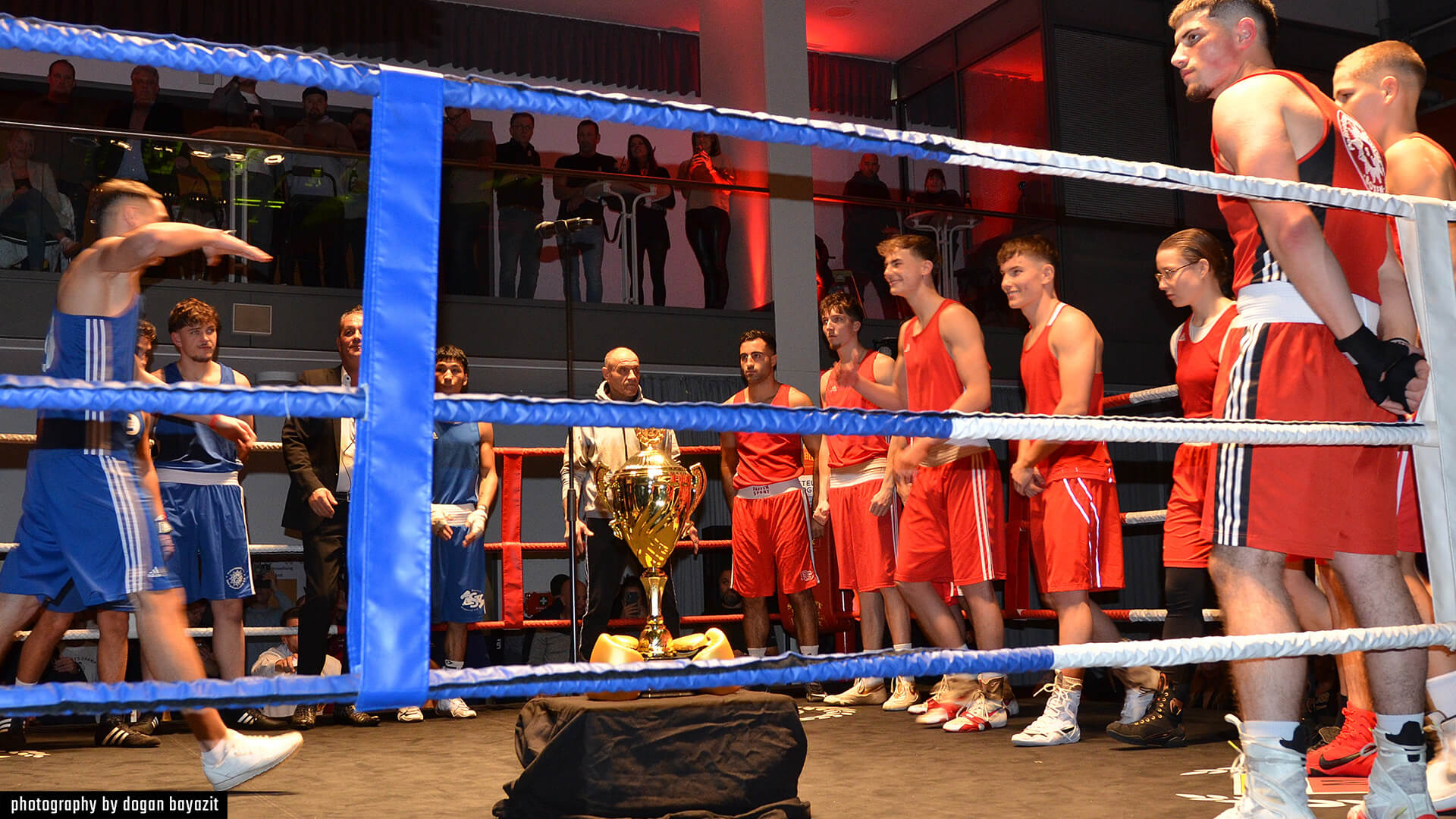 Golden Gloves Münster 2025: Alle Boxer stehen im Ring vor Beginn der Veranstaltung