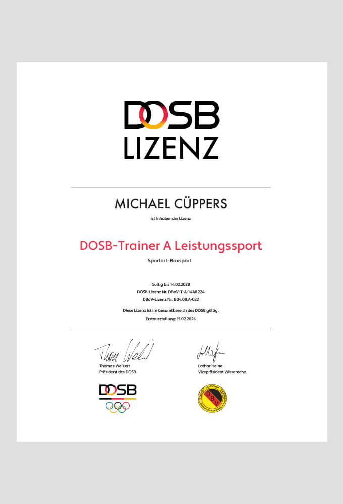 DOSB A-Lizenz Urkunde – Olympisches Boxen in Köln